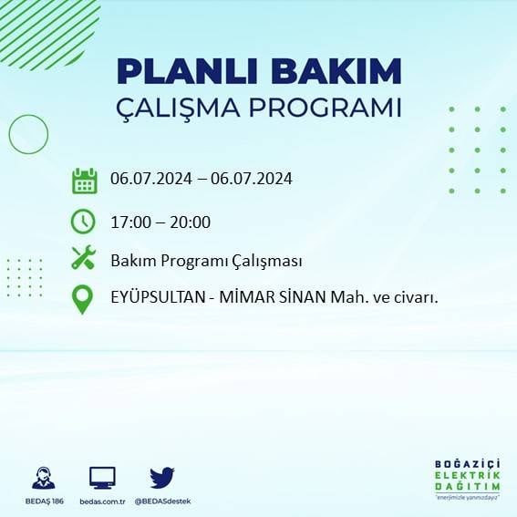 BEDAŞ duyurdu: İstanbul'da 6 Temmuz'da elektrik kesintisi yaşanacak ilçeler 24