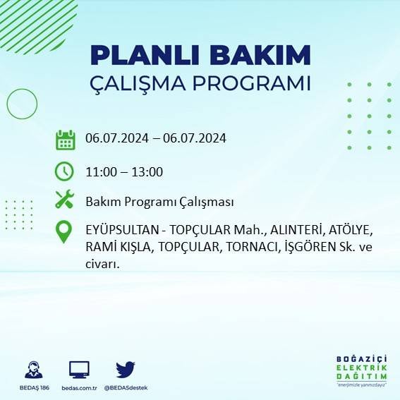 BEDAŞ duyurdu: İstanbul'da 6 Temmuz'da elektrik kesintisi yaşanacak ilçeler 23