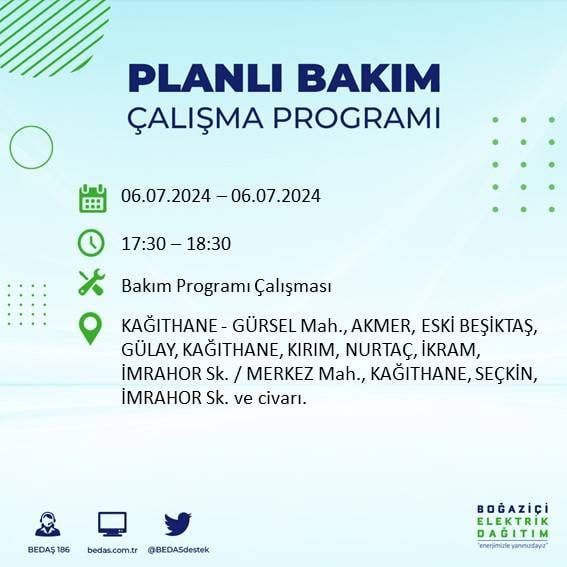 BEDAŞ duyurdu: İstanbul'da 6 Temmuz'da elektrik kesintisi yaşanacak ilçeler 18