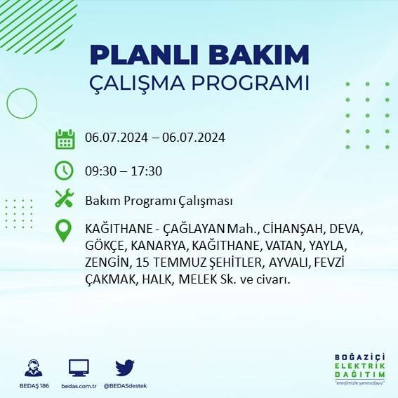 BEDAŞ duyurdu: İstanbul'da 6 Temmuz'da elektrik kesintisi yaşanacak ilçeler 16