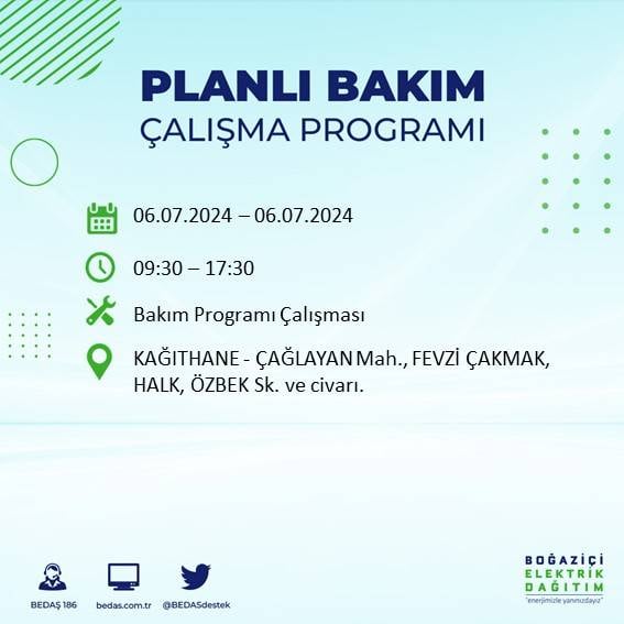 BEDAŞ duyurdu: İstanbul'da 6 Temmuz'da elektrik kesintisi yaşanacak ilçeler 13