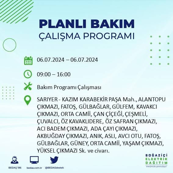 BEDAŞ duyurdu: İstanbul'da 6 Temmuz'da elektrik kesintisi yaşanacak ilçeler 12