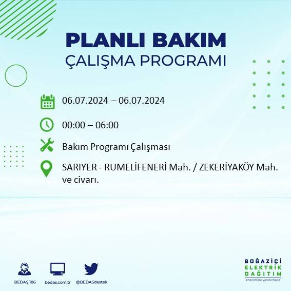 BEDAŞ duyurdu: İstanbul'da 6 Temmuz'da elektrik kesintisi yaşanacak ilçeler 15