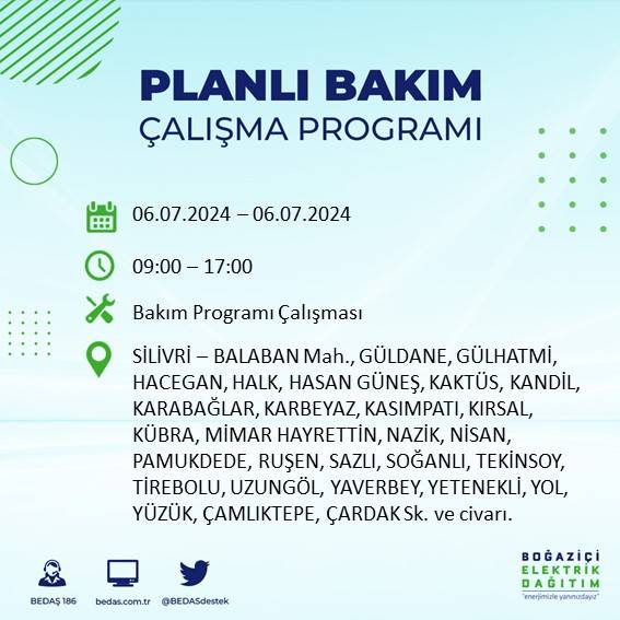 BEDAŞ duyurdu: İstanbul'da 6 Temmuz'da elektrik kesintisi yaşanacak ilçeler 9