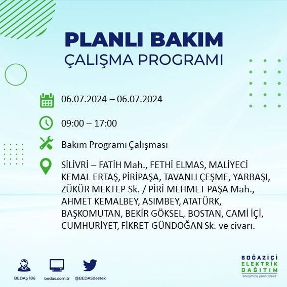 BEDAŞ duyurdu: İstanbul'da 6 Temmuz'da elektrik kesintisi yaşanacak ilçeler 8