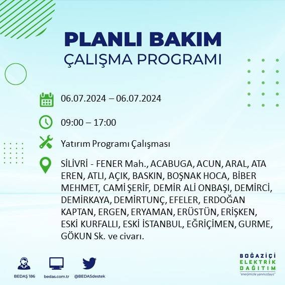 BEDAŞ duyurdu: İstanbul'da 6 Temmuz'da elektrik kesintisi yaşanacak ilçeler 7