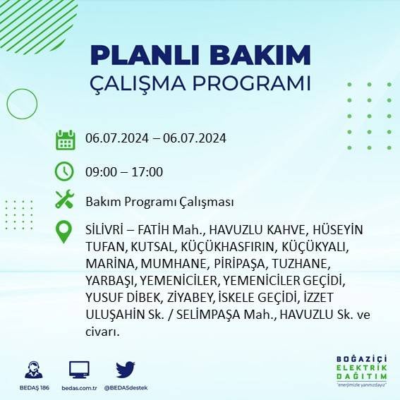 BEDAŞ duyurdu: İstanbul'da 6 Temmuz'da elektrik kesintisi yaşanacak ilçeler 5