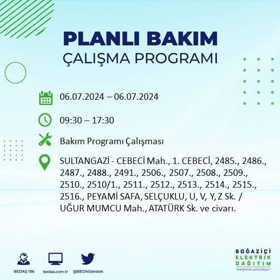 BEDAŞ duyurdu: İstanbul'da 6 Temmuz'da elektrik kesintisi yaşanacak ilçeler 3