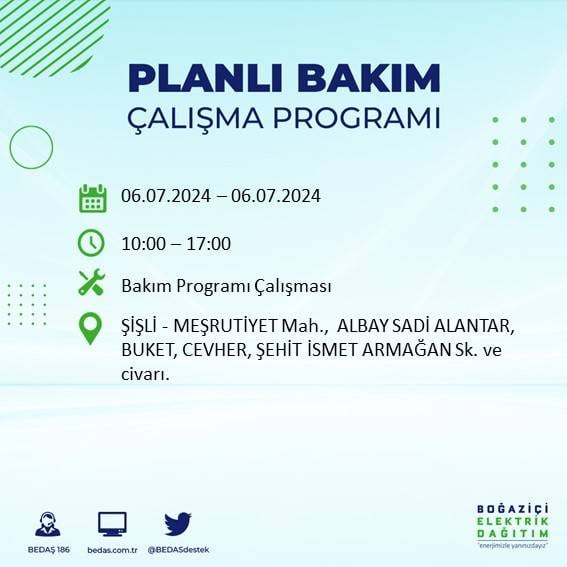 BEDAŞ duyurdu: İstanbul'da 6 Temmuz'da elektrik kesintisi yaşanacak ilçeler 1