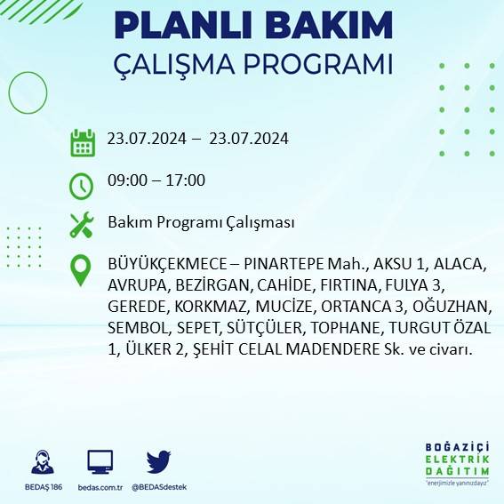 BEDAŞ açıkladı: İstanbul'da 23 Temmuz'da elektrik kesintisi yaşanacak ilçeler 17