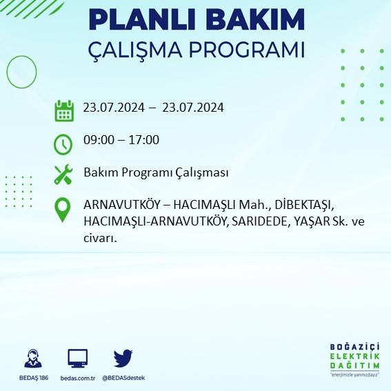 BEDAŞ açıkladı: İstanbul'da 23 Temmuz'da elektrik kesintisi yaşanacak ilçeler 2