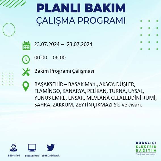 BEDAŞ açıkladı: İstanbul'da 23 Temmuz'da elektrik kesintisi yaşanacak ilçeler 9