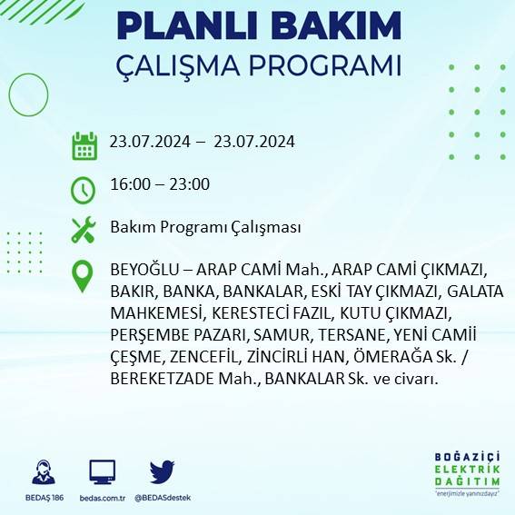 BEDAŞ açıkladı: İstanbul'da 23 Temmuz'da elektrik kesintisi yaşanacak ilçeler 15