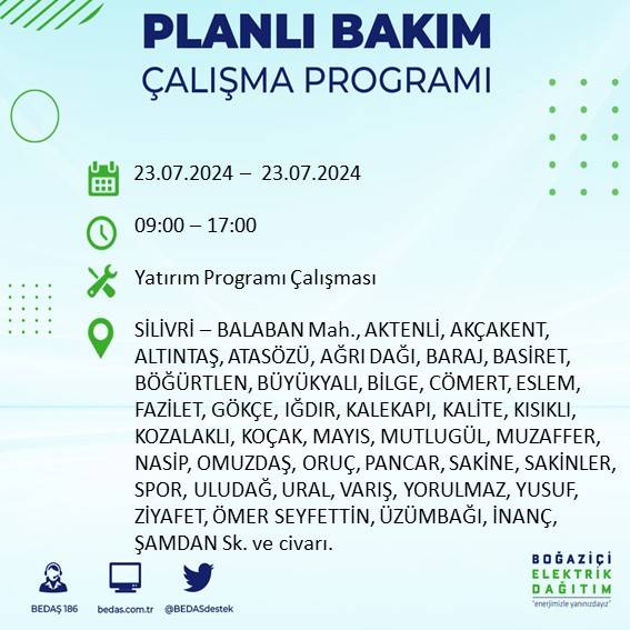 BEDAŞ açıkladı: İstanbul'da 23 Temmuz'da elektrik kesintisi yaşanacak ilçeler 41