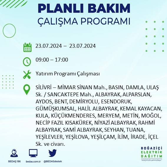 BEDAŞ açıkladı: İstanbul'da 23 Temmuz'da elektrik kesintisi yaşanacak ilçeler 42