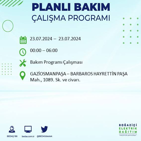 BEDAŞ açıkladı: İstanbul'da 23 Temmuz'da elektrik kesintisi yaşanacak ilçeler 29