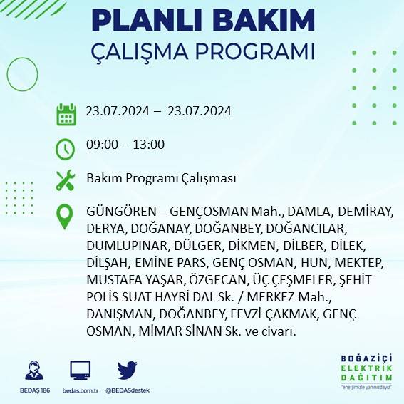 BEDAŞ açıkladı: İstanbul'da 23 Temmuz'da elektrik kesintisi yaşanacak ilçeler 30