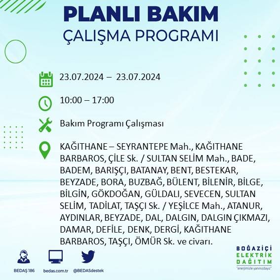 BEDAŞ açıkladı: İstanbul'da 23 Temmuz'da elektrik kesintisi yaşanacak ilçeler 32