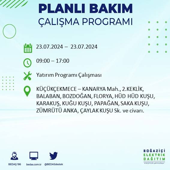 BEDAŞ açıkladı: İstanbul'da 23 Temmuz'da elektrik kesintisi yaşanacak ilçeler 35