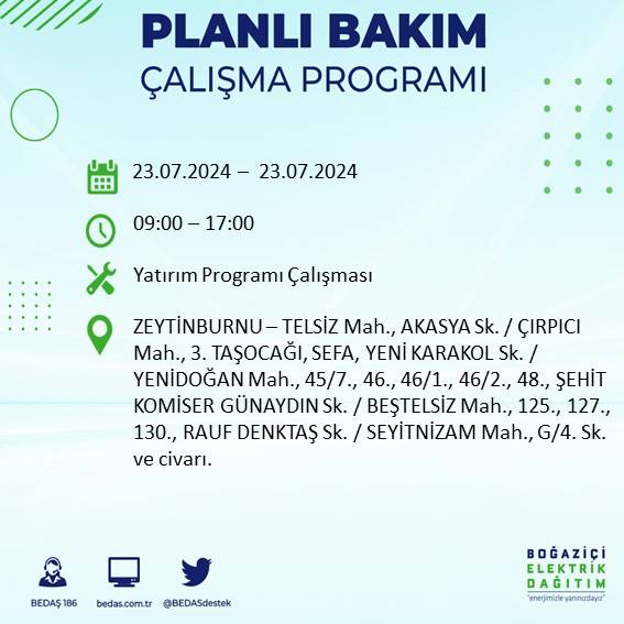 BEDAŞ açıkladı: İstanbul'da 23 Temmuz'da elektrik kesintisi yaşanacak ilçeler 47