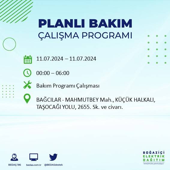 BEDAŞ açıkladı: İstanbul'da 11 Temmuz 2024'te elektrik kesintisi yaşanacak ilçeler 7