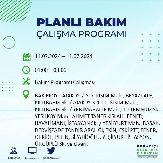 BEDAŞ açıkladı: İstanbul'da 11 Temmuz 2024'te elektrik kesintisi yaşanacak ilçeler 6