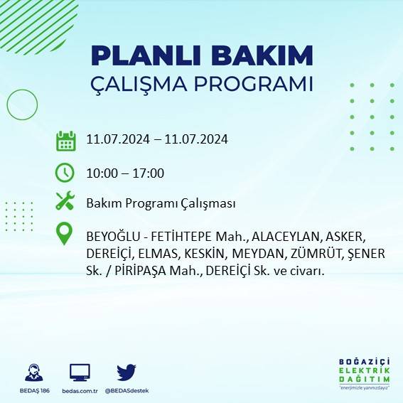 BEDAŞ açıkladı: İstanbul'da 11 Temmuz 2024'te elektrik kesintisi yaşanacak ilçeler 14