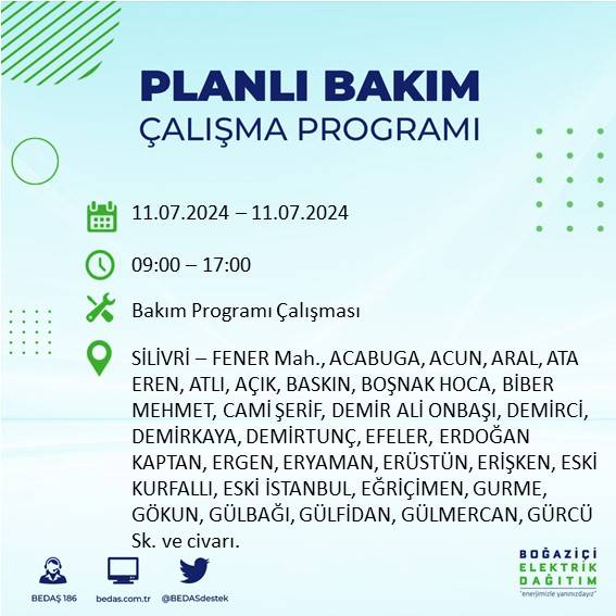 BEDAŞ açıkladı: İstanbul'da 11 Temmuz 2024'te elektrik kesintisi yaşanacak ilçeler 35