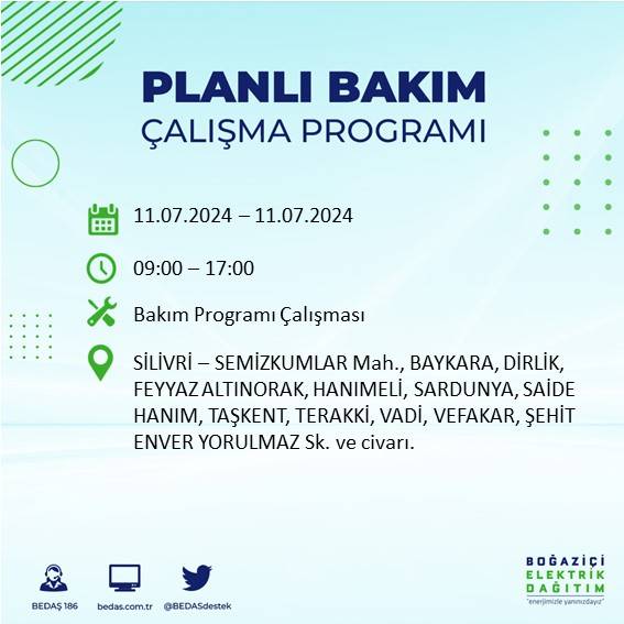 BEDAŞ açıkladı: İstanbul'da 11 Temmuz 2024'te elektrik kesintisi yaşanacak ilçeler 39