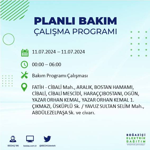 BEDAŞ açıkladı: İstanbul'da 11 Temmuz 2024'te elektrik kesintisi yaşanacak ilçeler 25