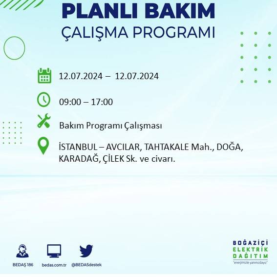 BEDAŞ açıkladı: İstanbul'da 12 Temmuz elektrik kesintisi yaşanacak ilçe ve mahalleler 1