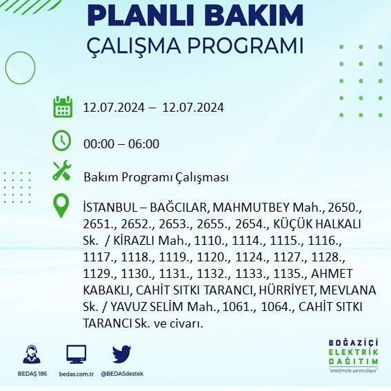 BEDAŞ açıkladı: İstanbul'da 12 Temmuz elektrik kesintisi yaşanacak ilçe ve mahalleler 2