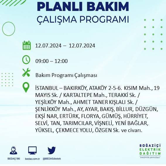 BEDAŞ açıkladı: İstanbul'da 12 Temmuz elektrik kesintisi yaşanacak ilçe ve mahalleler 5