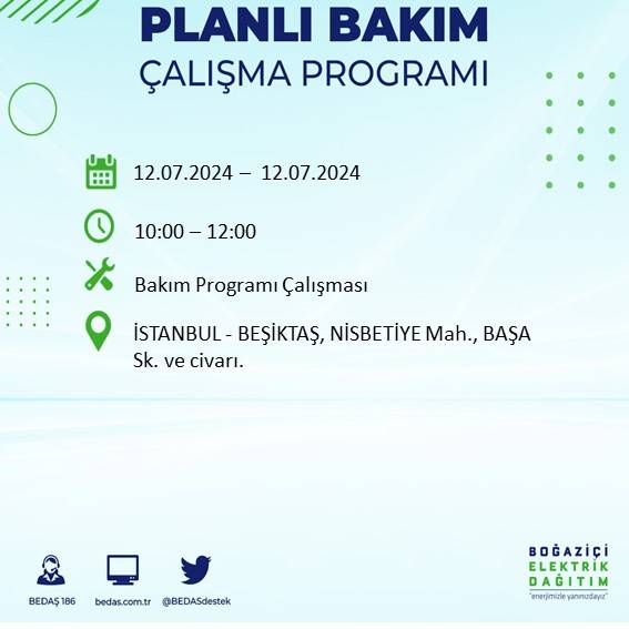 BEDAŞ açıkladı: İstanbul'da 12 Temmuz elektrik kesintisi yaşanacak ilçe ve mahalleler 7