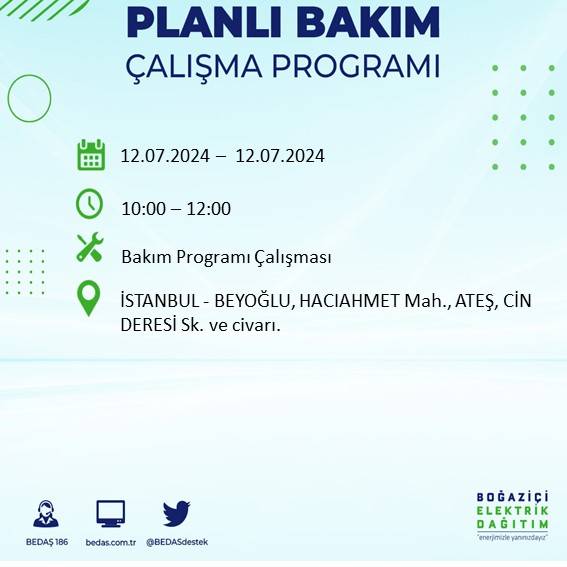 BEDAŞ açıkladı: İstanbul'da 12 Temmuz elektrik kesintisi yaşanacak ilçe ve mahalleler 10