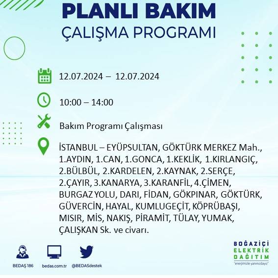 BEDAŞ açıkladı: İstanbul'da 12 Temmuz elektrik kesintisi yaşanacak ilçe ve mahalleler 22