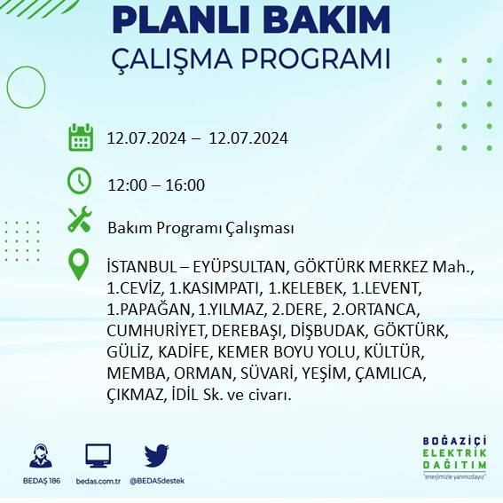 BEDAŞ açıkladı: İstanbul'da 12 Temmuz elektrik kesintisi yaşanacak ilçe ve mahalleler 23