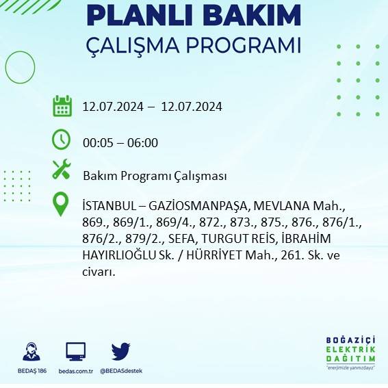 BEDAŞ açıkladı: İstanbul'da 12 Temmuz elektrik kesintisi yaşanacak ilçe ve mahalleler 25