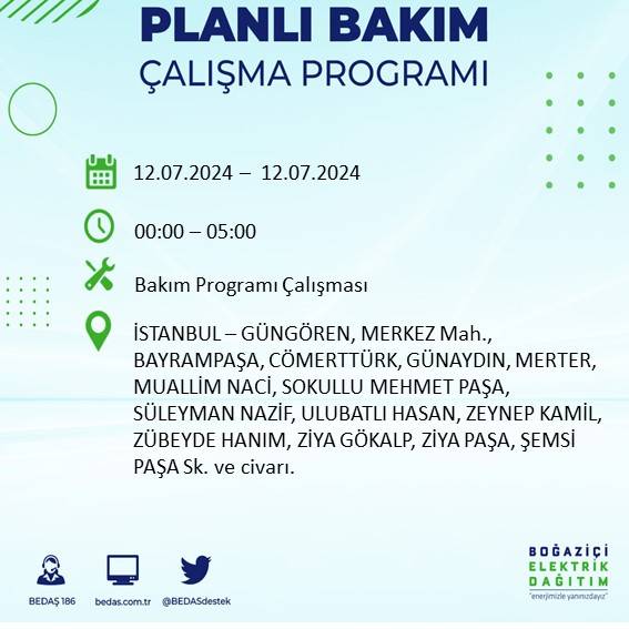 BEDAŞ açıkladı: İstanbul'da 12 Temmuz elektrik kesintisi yaşanacak ilçe ve mahalleler 28