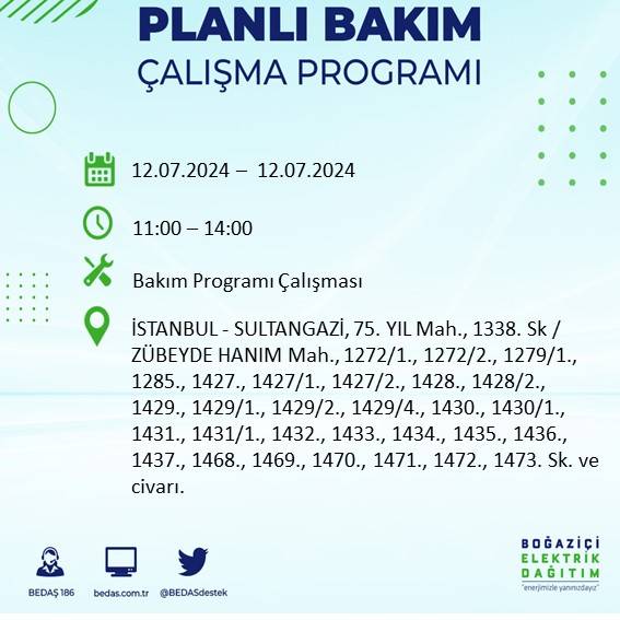 BEDAŞ açıkladı: İstanbul'da 12 Temmuz elektrik kesintisi yaşanacak ilçe ve mahalleler 32