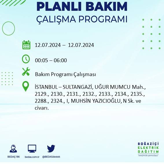 BEDAŞ açıkladı: İstanbul'da 12 Temmuz elektrik kesintisi yaşanacak ilçe ve mahalleler 30