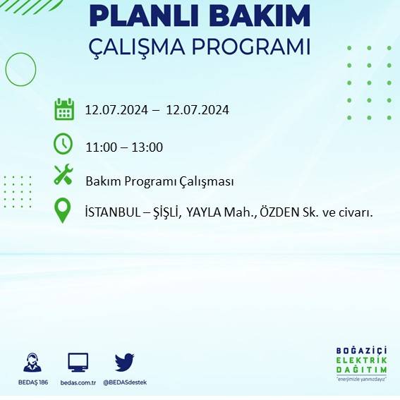 BEDAŞ açıkladı: İstanbul'da 12 Temmuz elektrik kesintisi yaşanacak ilçe ve mahalleler 34