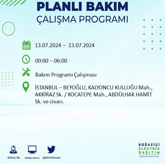 BEDAŞ paylaştı: İstanbul'da yarın elektrik kesintisi yaşanacak ilçeler 12