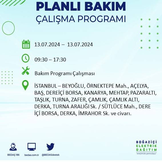 BEDAŞ paylaştı: İstanbul'da yarın elektrik kesintisi yaşanacak ilçeler 13