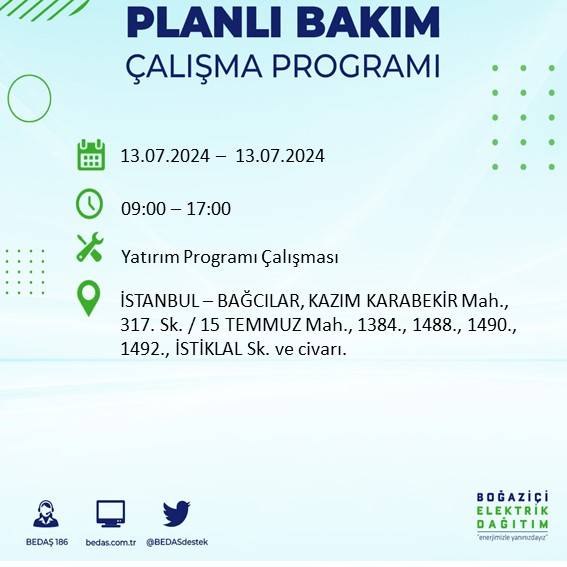 BEDAŞ paylaştı: İstanbul'da yarın elektrik kesintisi yaşanacak ilçeler 2