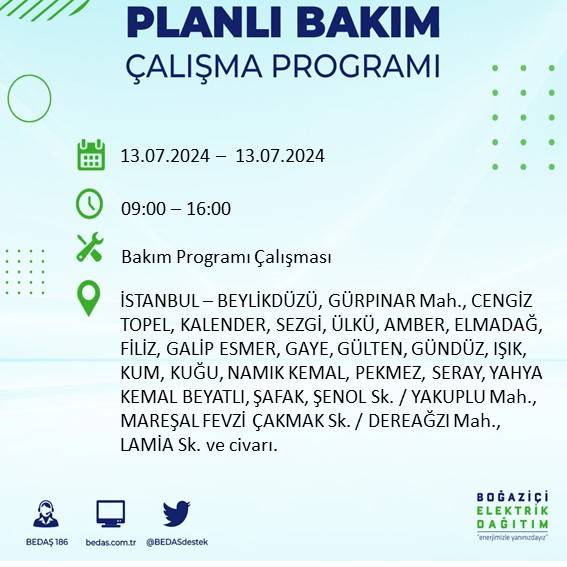 BEDAŞ paylaştı: İstanbul'da yarın elektrik kesintisi yaşanacak ilçeler 8