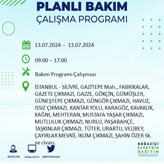 BEDAŞ paylaştı: İstanbul'da yarın elektrik kesintisi yaşanacak ilçeler 39