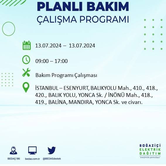 BEDAŞ paylaştı: İstanbul'da yarın elektrik kesintisi yaşanacak ilçeler 18