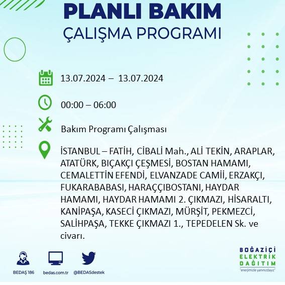 BEDAŞ paylaştı: İstanbul'da yarın elektrik kesintisi yaşanacak ilçeler 23