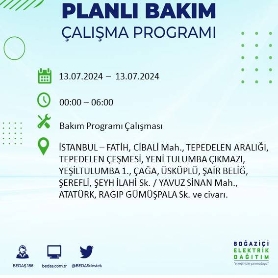 BEDAŞ paylaştı: İstanbul'da yarın elektrik kesintisi yaşanacak ilçeler 22